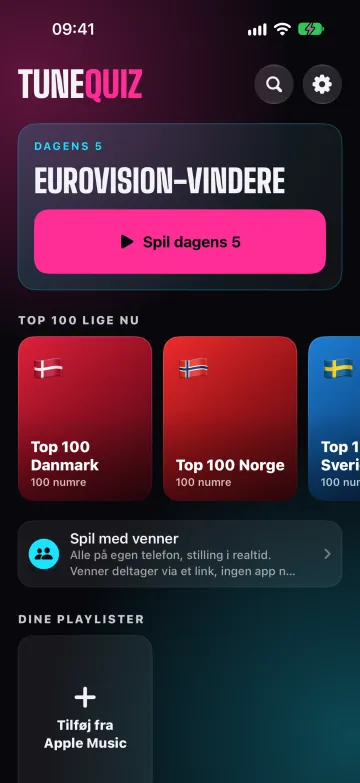 Startskærmen med Dagens 5 og hylderne med pakker