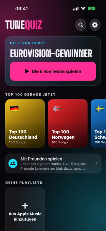 Der Startbildschirm mit den Heutigen 5 und den Regalen voller Pakete