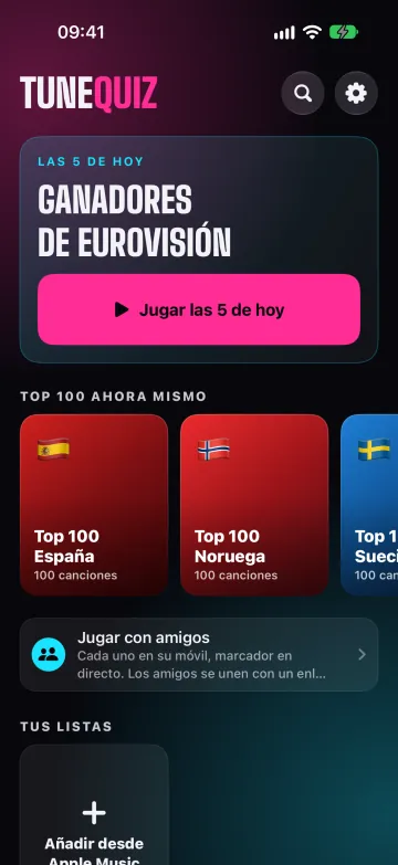 La pantalla de inicio con Los 5 de hoy y las estanterías de packs