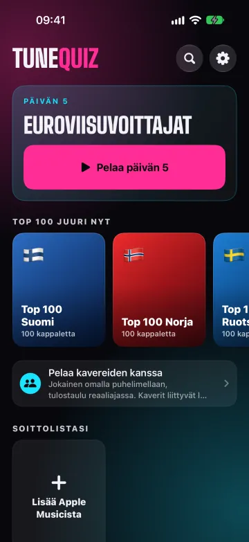 Aloitusnäyttö, jossa Päivän 5 ja pakettihyllyt