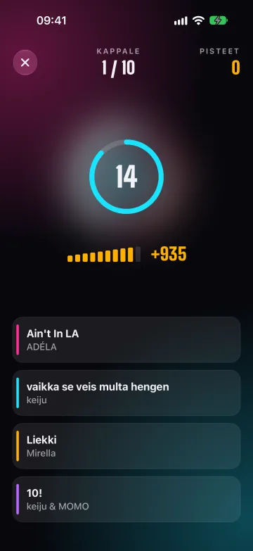 Tunequiz iPhonessa: biisi soi 15 sekunnin kellon ja neljän vastauksen kanssa