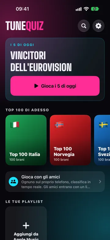 La schermata iniziale con I 5 di oggi e gli scaffali dei pacchetti
