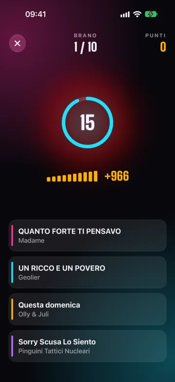 Tunequiz su iPhone: una canzone suona con il timer di 15 secondi e quattro risposte