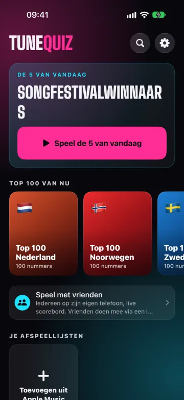 Het beginscherm met De 5 van vandaag en de planken met pakketten
