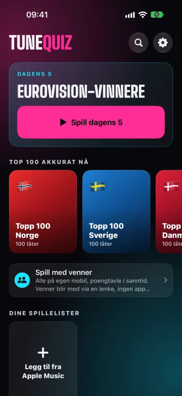 Hjemskjermen med Dagens 5 og hyllene med pakker